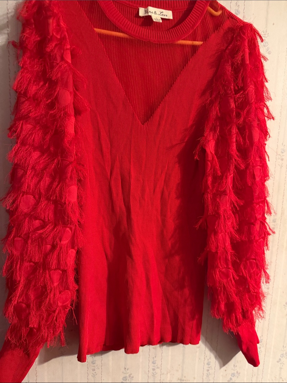 Red feathery sweater by vine and lived in size large